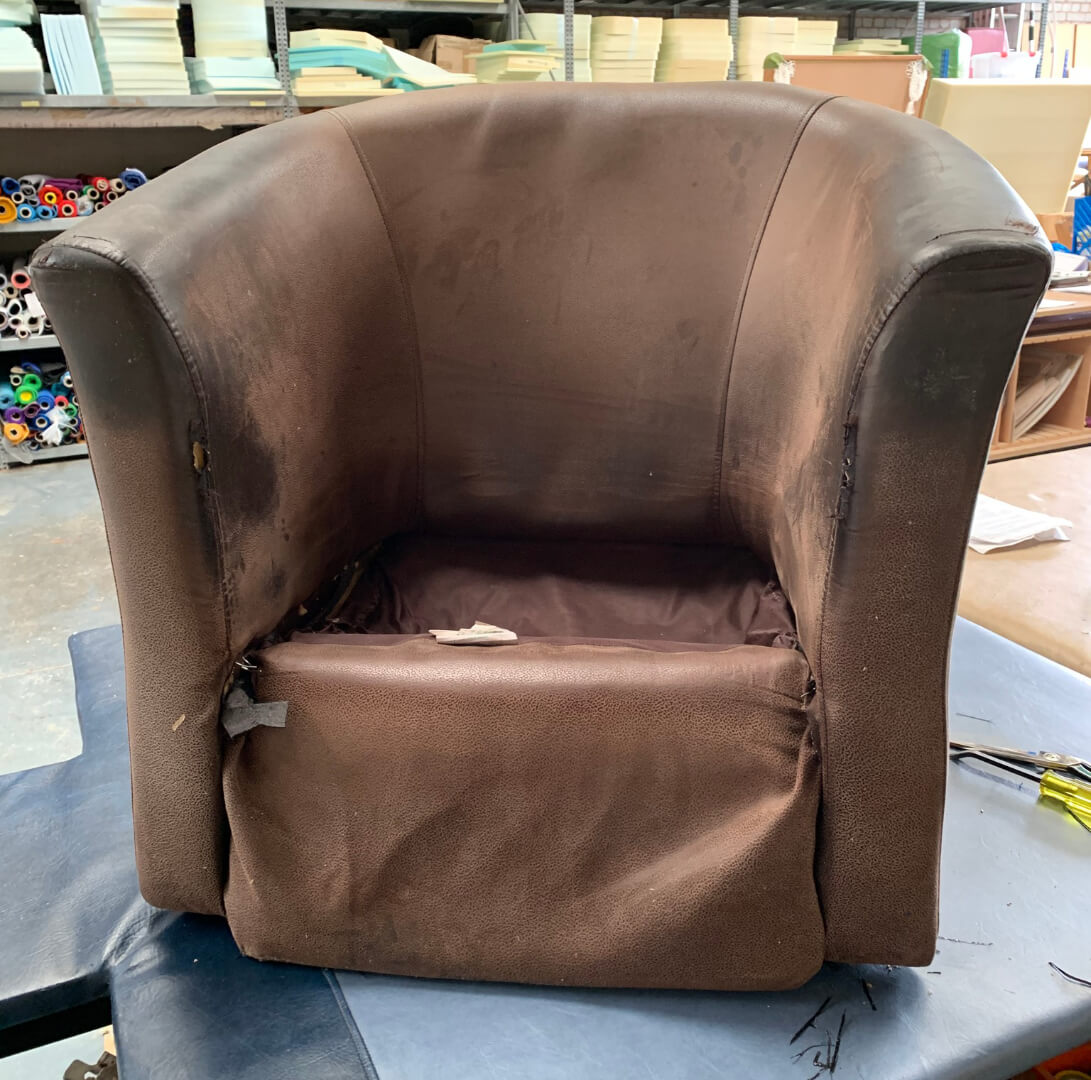 armchair reupholstery before