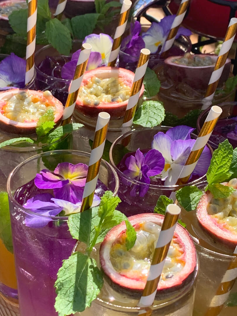 passionfruit flowers cocktails close up