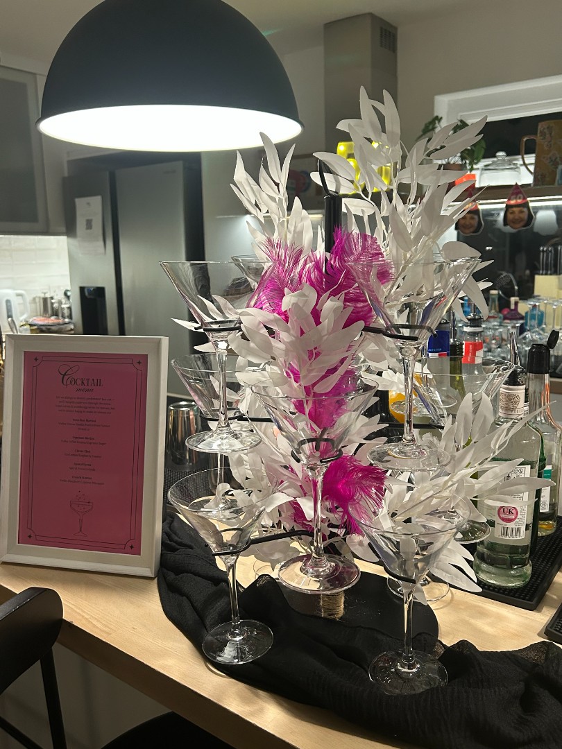 Tower of drinking glasses with decorations