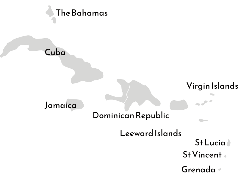 caribbean and bahamas yacht leasing map