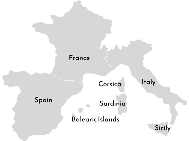 west mediterranean map of super yacht leasing