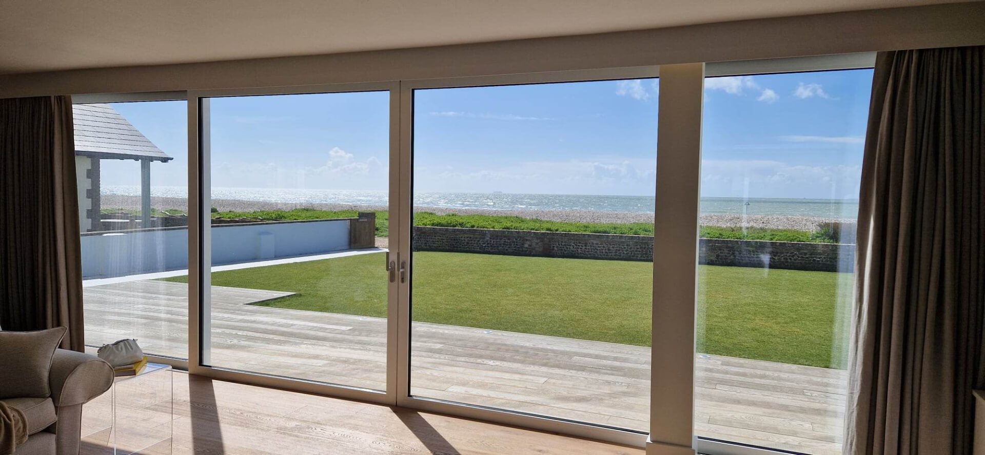 sliding door with brown curtain