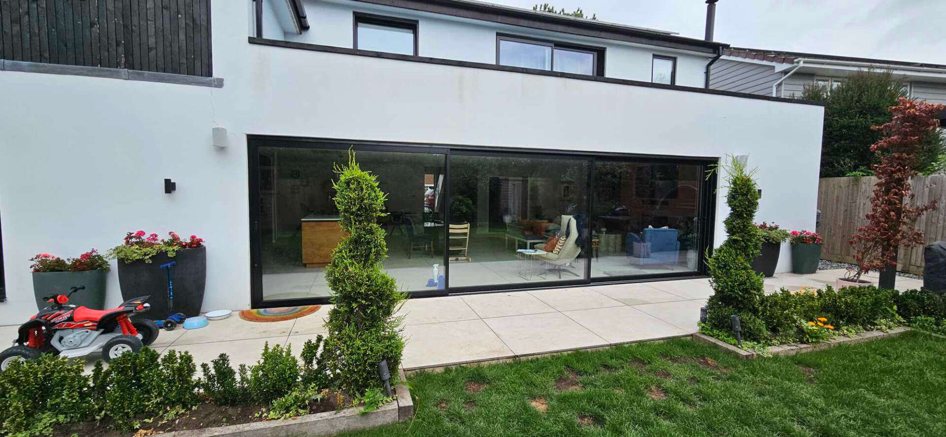 white house with sliding door