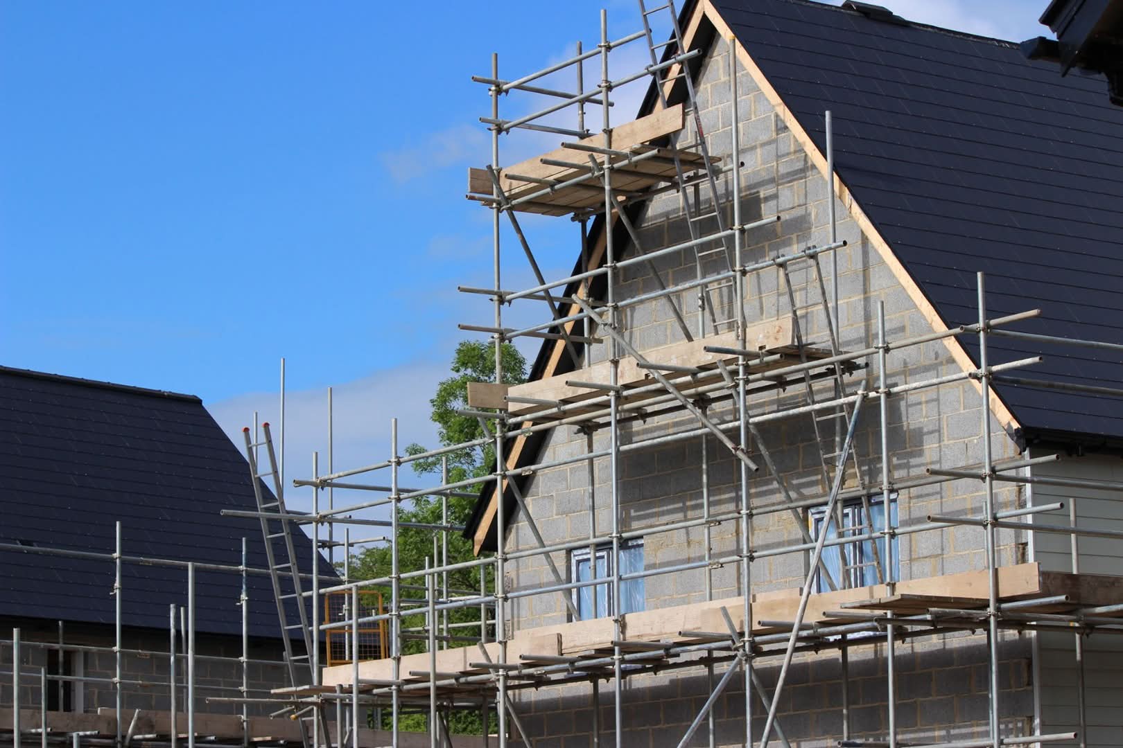 Scaffolding on modern house