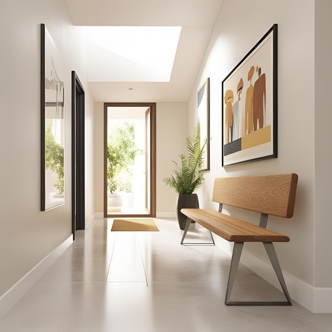 Oak plank hallway bench