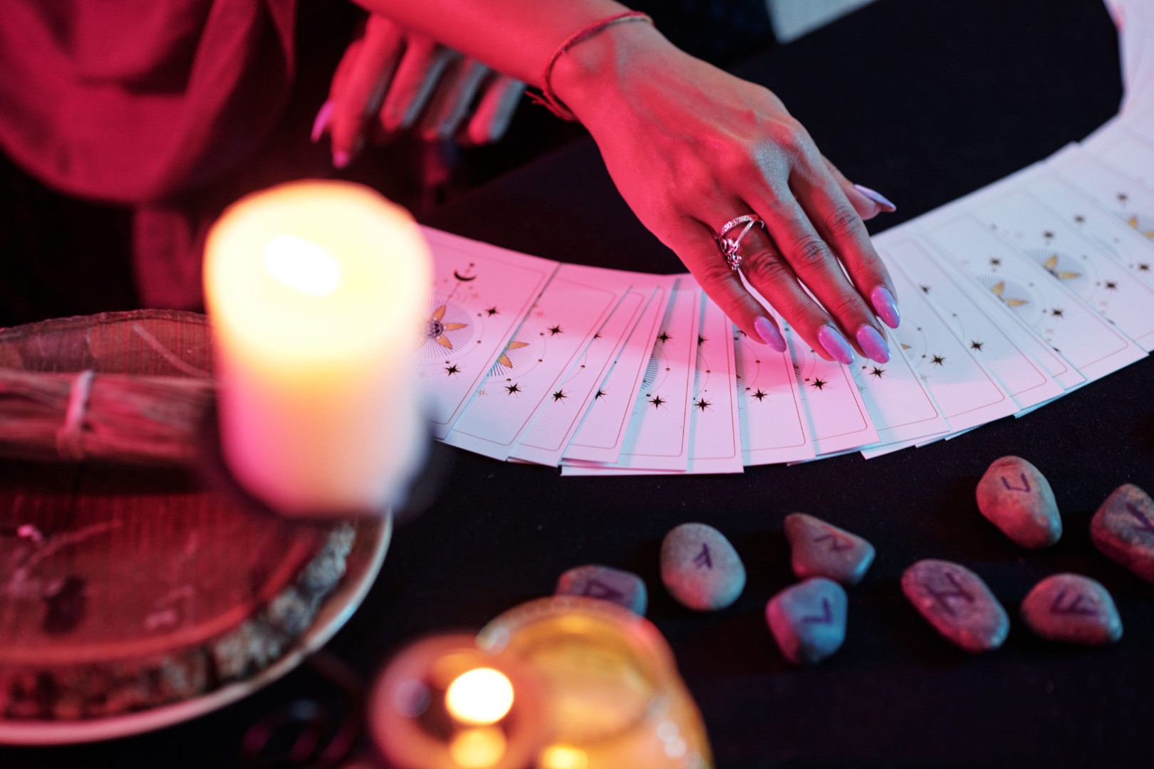 Tarot cards in dark room