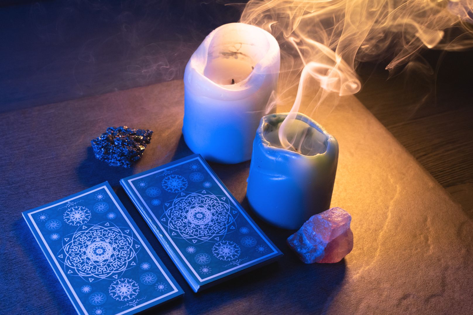 Tarot cards on stone table