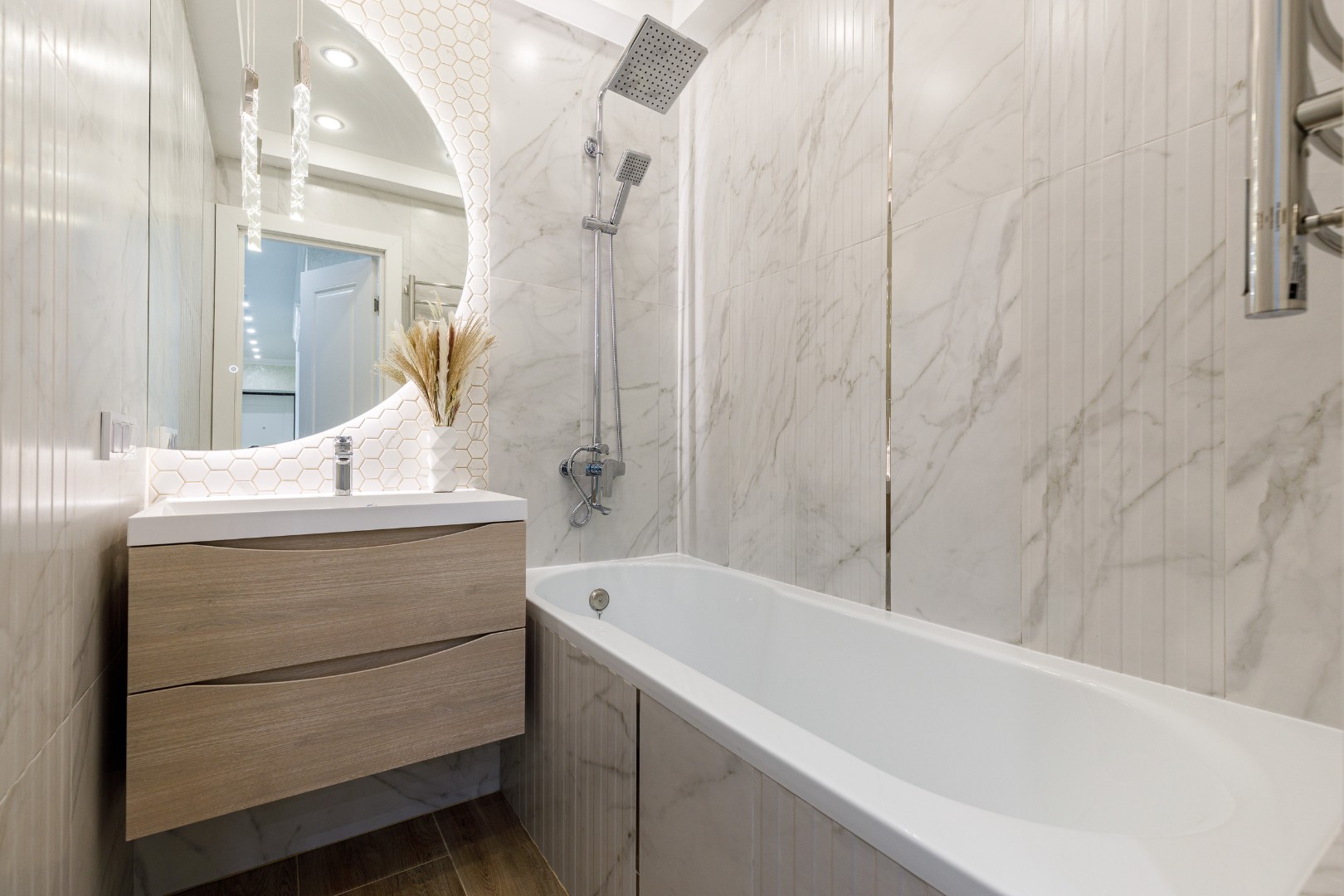 Bathroom with modern mirror