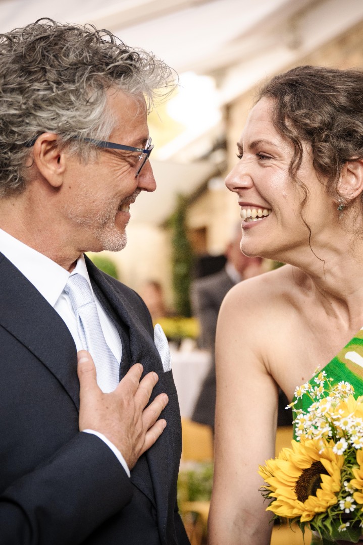 Bride and groom smiling closeup
