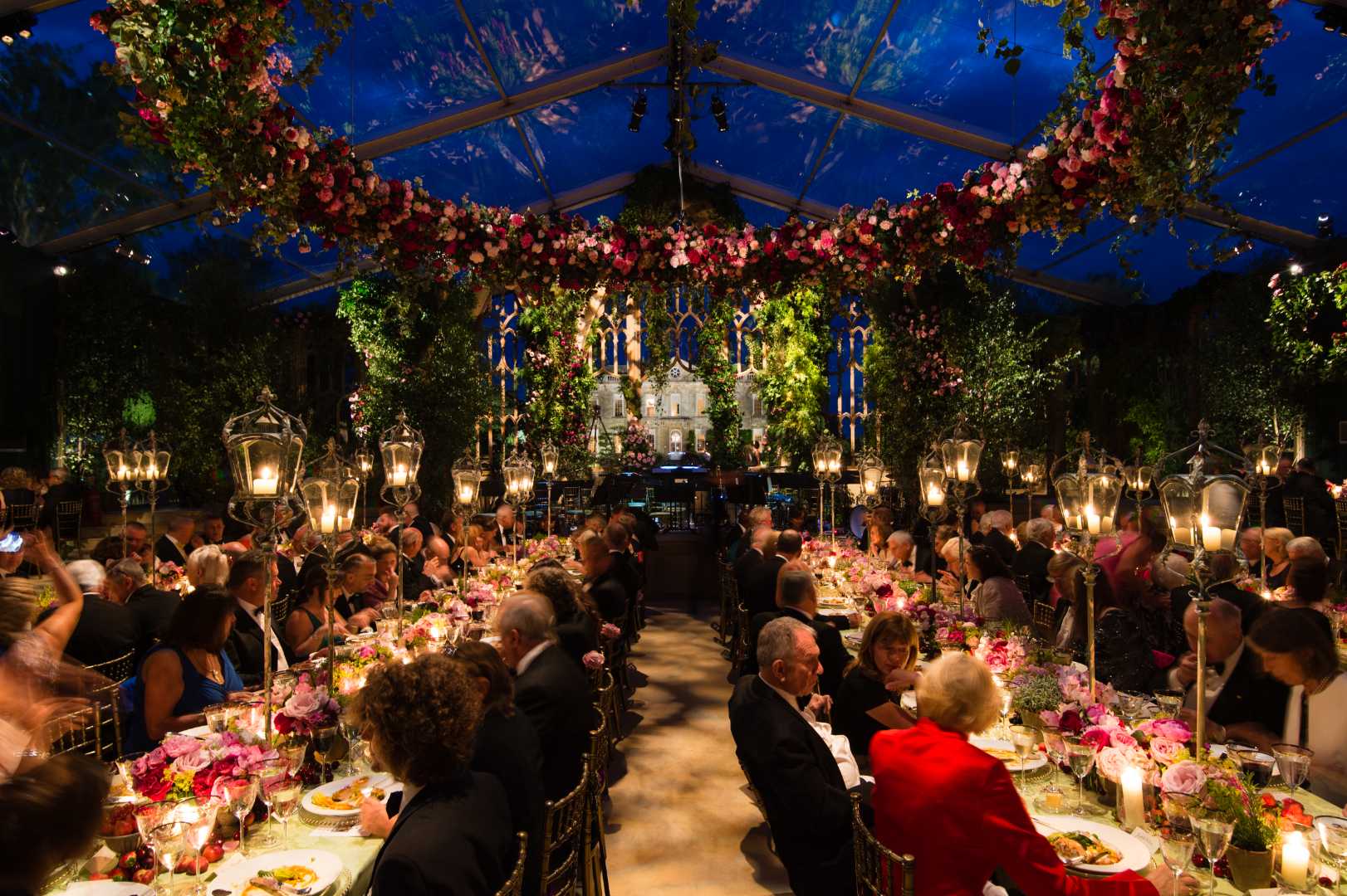 Candle lit floral dining venue