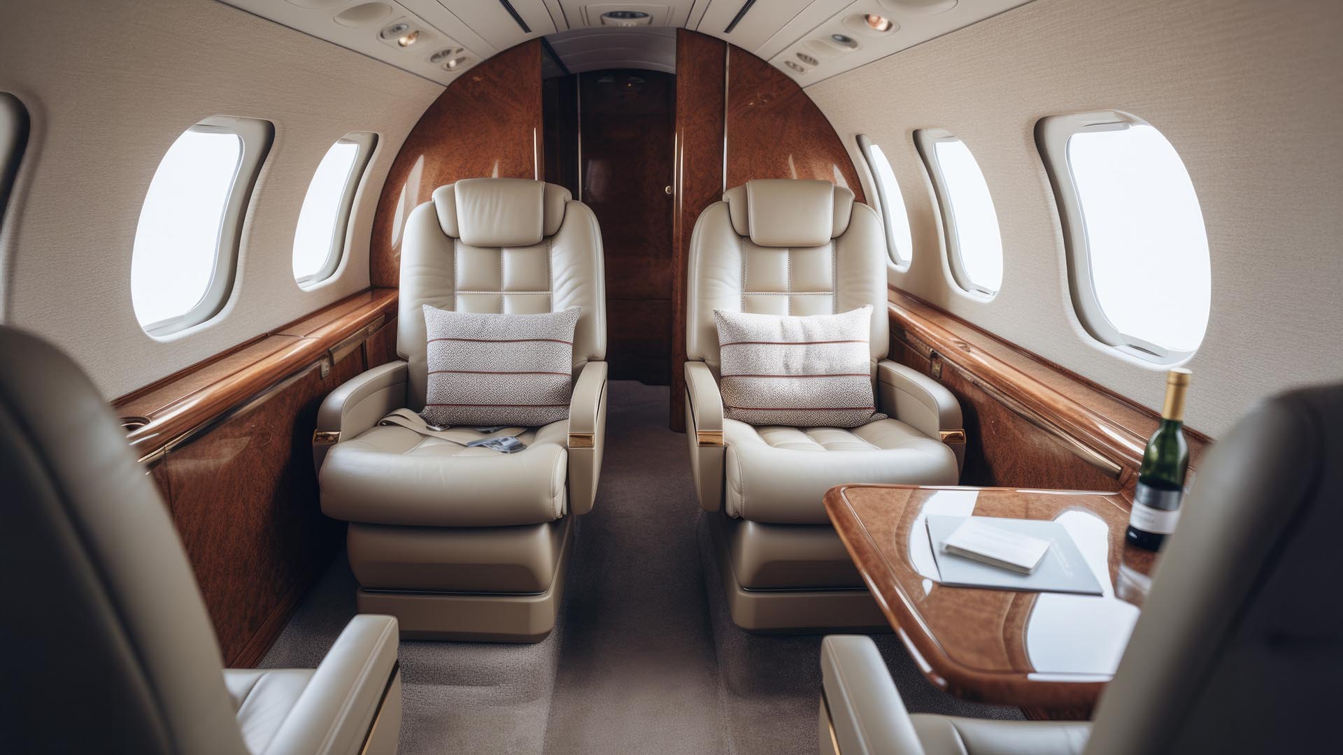 Luxurious cabin inside a private jet