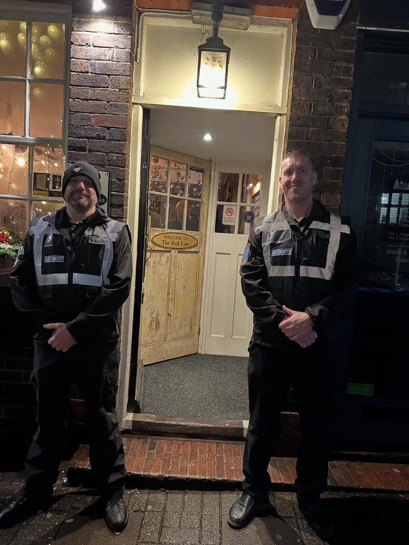 Security men near entrance