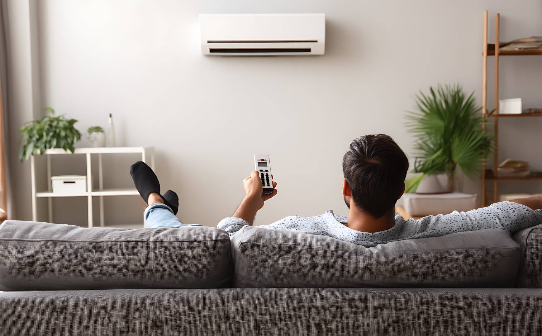 Man switching on air conditioner