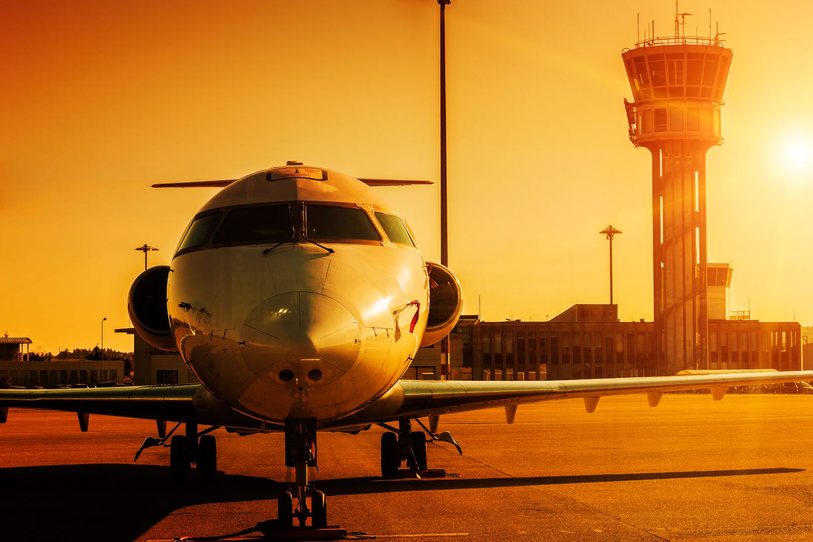 Plane airport sunset