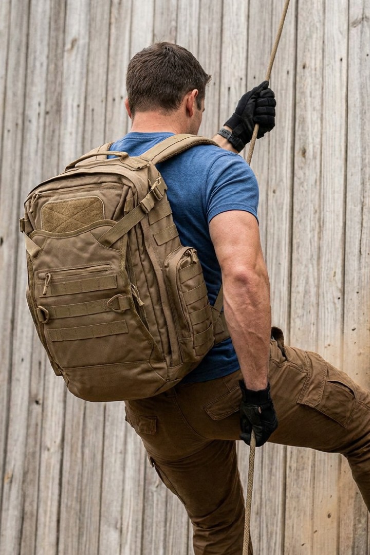 man with tactical backpack