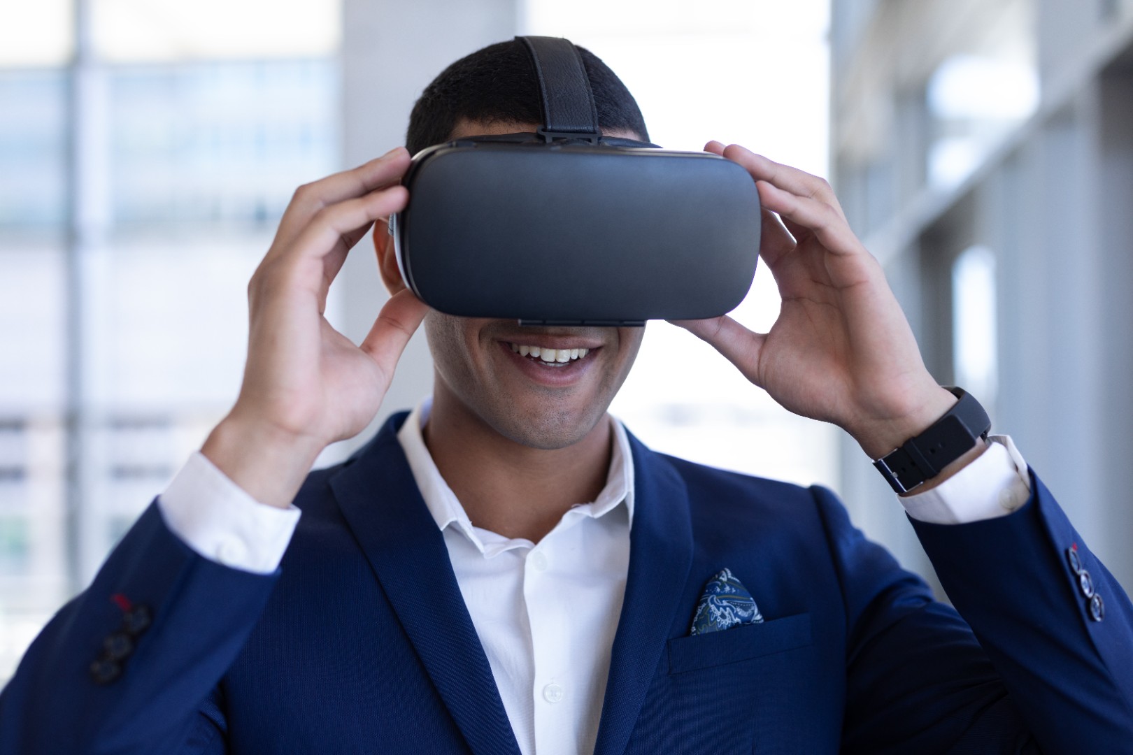 businessman using virtual reality headset
