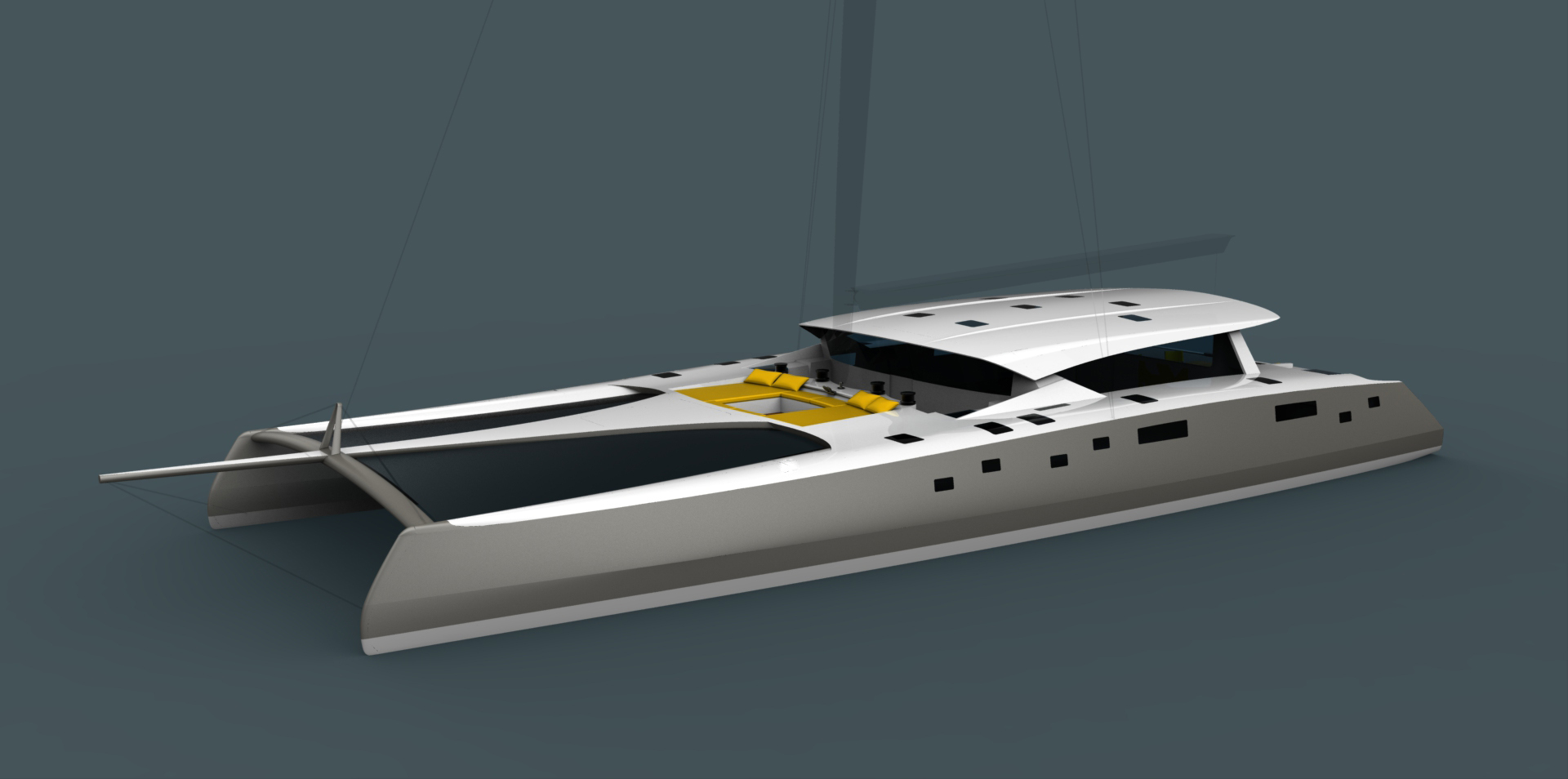 Owen Clarke  Design began as multihull designers, Their first fast cruising yacht was a performance cruising catamaran, a  smaller version of the one illustrated, designed for blue water ocean cruising. 