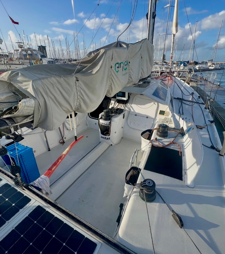 The Tyker 2 Class 40 racing yacht alongside her berth after a global circumnavigation.A proven race yacht offering a reliable and versatile option for an ocean-going yacht. Perfect for  ocean passages, adventure sailing or fast blue water cruising. For sale with new engine and electrics, she awaits her next adventure.