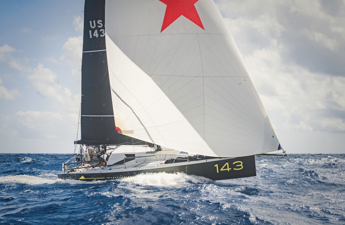 Class 40 racing yacht with powerful masthead rig racing offshore, US East Coast. Engineered for speed she is pictured flying her J1. Suitable for offshore and inshore racing shorthanded or fully crewed American race programme. Now for sale, professionally maintained with no expense spared offers a turnkey solution.   