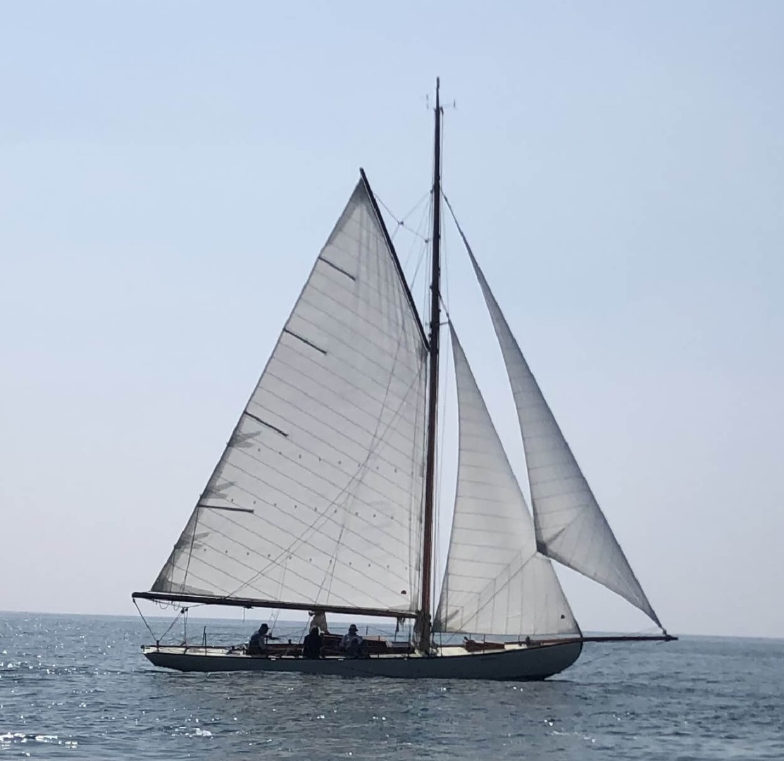This is the 1910 Westcountry based Gaff cutter ‘Cynthia’. The client required a design review for a new rig and sailplan geometry before commencing the build of the spars and commissioning the sails.  This work was carried out by Allen Clarke, one of our designers, himself a classic wooden boat owner, using only the most basic historic small-scale paper provided by the client as a starting point. ‘Cynthia’ has proved to be successful on the classic yacht racing circuit winning at her very first outing and with only a 150mile delivery trip to smooth out some of the wrinkles of a painstaking refit and restoration.