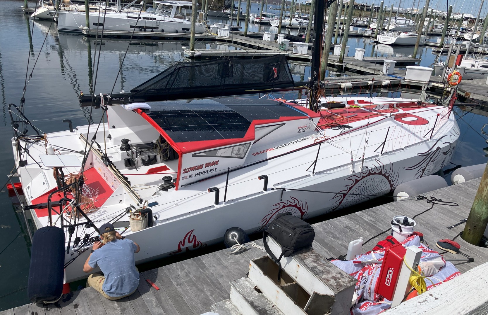 This is Scowling Dragon, the fastest Class 40 yet from racing yacht designers Owen Clarke Design (OC). Class40 Number 200 she is the latest in scow bow, hull, ballast and appendage design.