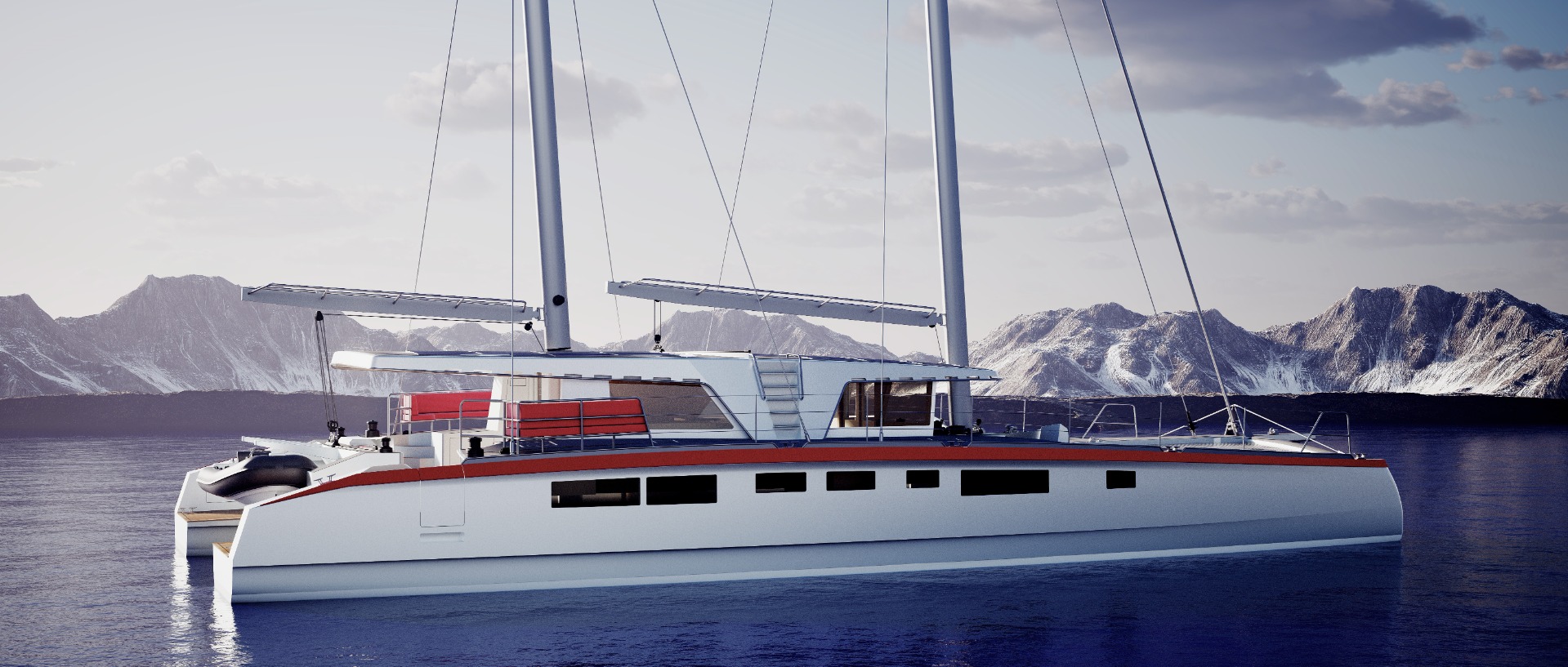 High‑latitude expedition catamaran design showing ocean‑capable, blue‑water cruising and live‑aboard configuration, with structural layout and systems integration developed for extended offshore operation in demanding environments with long‑range multihull performance.