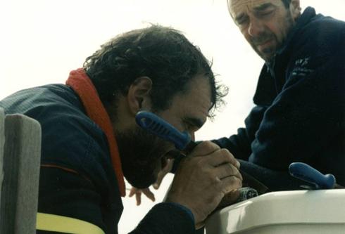 Author, in the Southern Ocean during the 96/97 BT Global Challenge repairing the broken forestay mid way between Cape Horn and New Zealand. Never give up...most of the time there's someting that can be done.