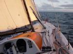 Footing in a rare eight knots of breeze north of the Gulf Stream Footing in a rare eight knots of breeze north of the Gulf Stream
