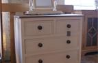 '2 over 3' chest of drawers with beaded drawers and small cheval mirror on top.

COD £480 Mirror £110