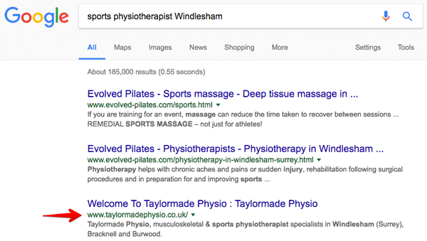 SEO case study for Taylor Made Physio