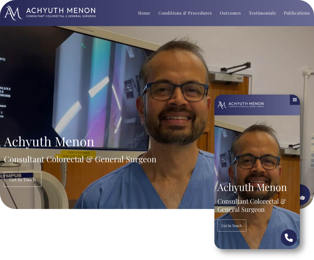 Achyuth Menon Consultant Colorectal & General Surgeon | Toolkit Websites Portfolio