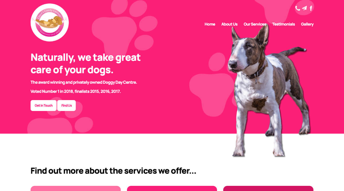 Claire's Comfy Canines homepage screenshot