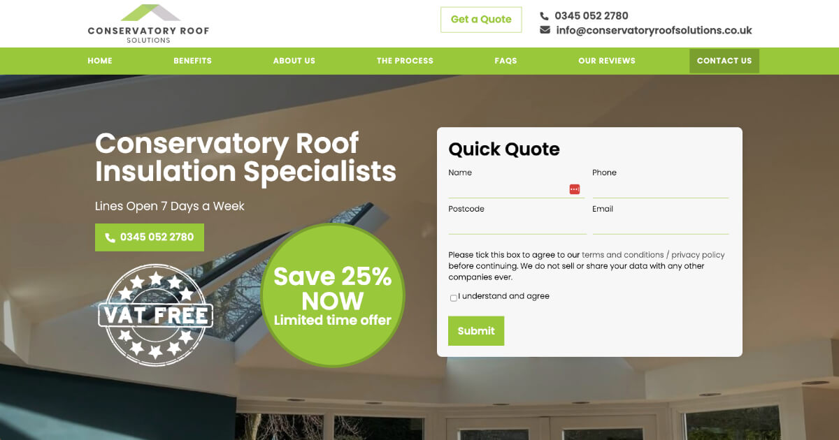 Conservatory Roof Solutions homepage screenshot