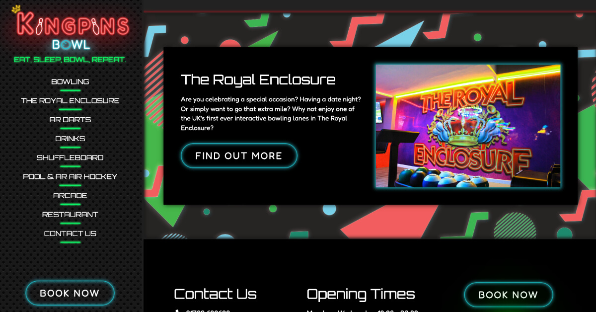 Kingpins Bowl website colours screenshot