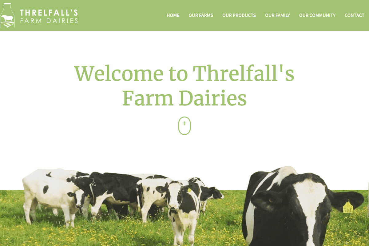 Threlfall's Farm Dairies Desktop | Toolkit Websites Portfolio