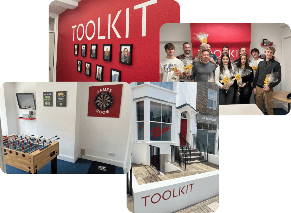 Collage of the team and office at Toolkit Websites Chichester