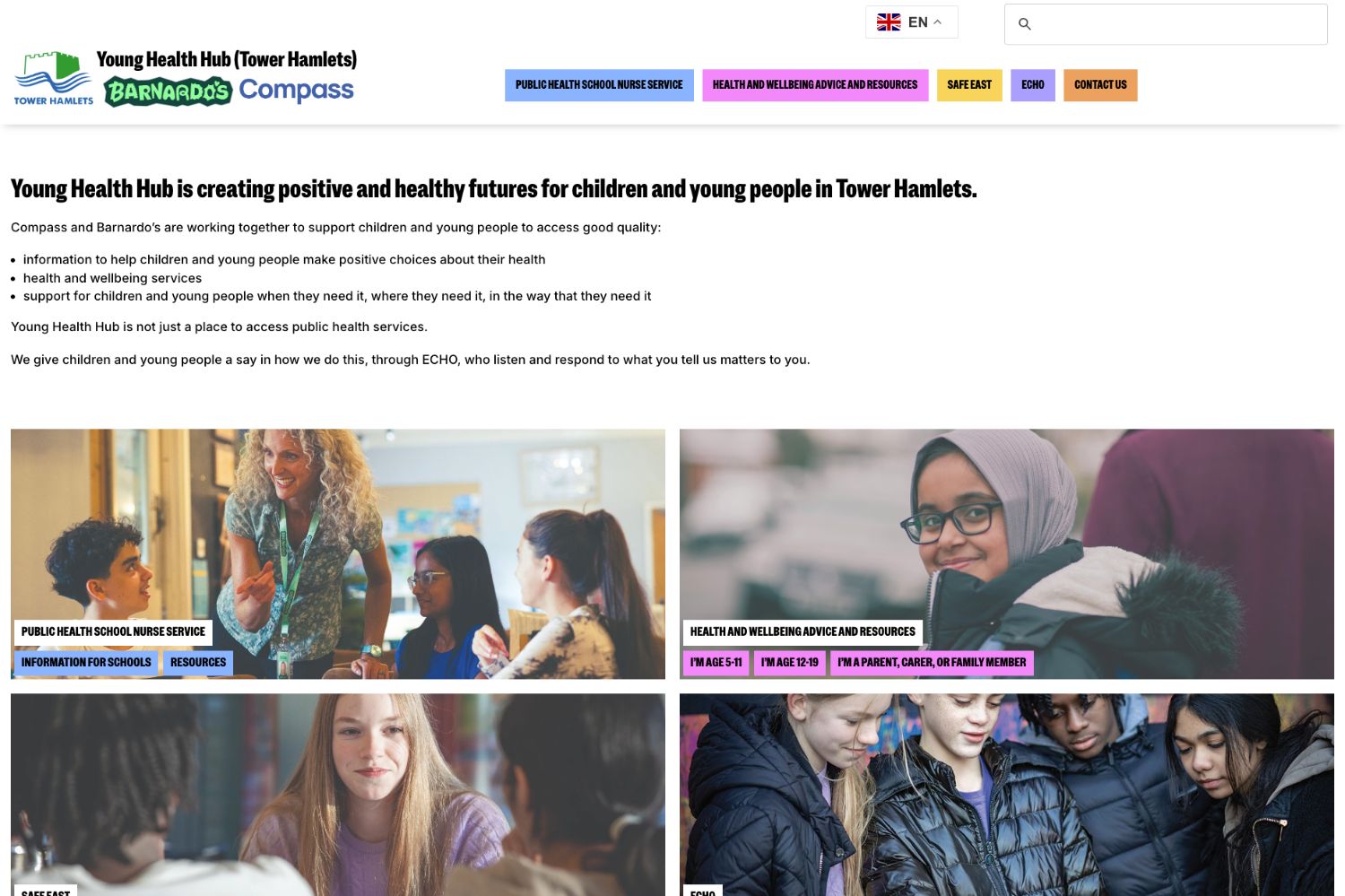 Tower Hamlets Young Health Hub desktop