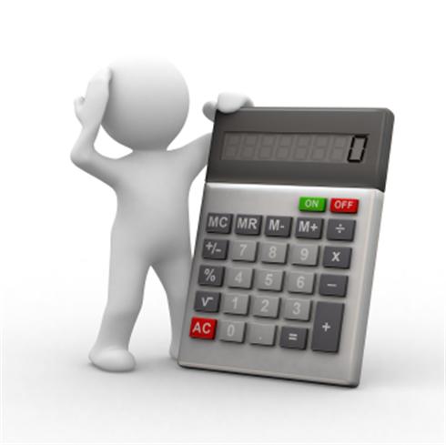3d little people in front of a calculator