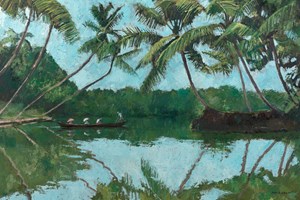 Tranquil Backwaters Scene, Kerala - Oil on Board - 77 x 110 cm - sold