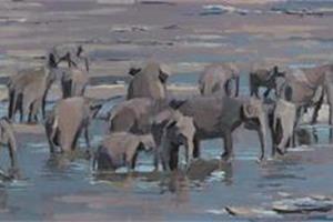 Elephants, Sri Lanka - acrylic on board - 20 x 60 cm - sold
