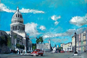 Street Scene with Capitolio, Havana - oil on board - 35 x 50 - sold