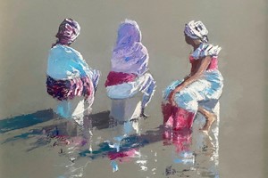 Women Waiting for a Boat, Gambia - 60 x 80 cm - acrylic on board - POA