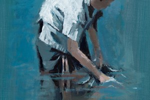 Woman Washing Clothes, Laos - oil on board - 28 x 21 cm - sold